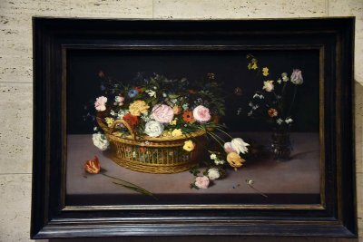 Flowers in a Basket and a Vase (1615) - Jan Brueghel the Elder - 8252