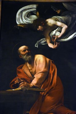 Caravaggio, The Inspiration of St. Matthew, detail (1599-1600), San Luigi dei Francesi Church, Rome - 0051