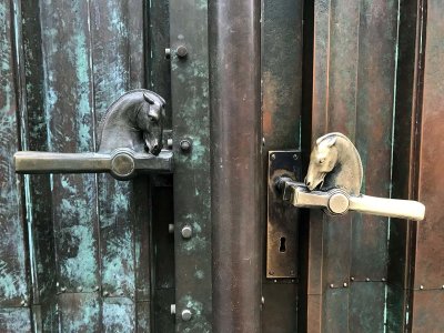 Entrance door detail, University Library of Slovenia (Joze Plecnik architect) - 0078