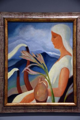 Girl in White with Factory Smokestacks and Flowers (1932) - Zoltan (Zolo) Palugyay - 5342