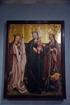 Virgin Mary between St. Catherine & Barbara, or Pouchobrady Panel (around 1500), Master of the Hradec Kralove Altarpiece - 6281