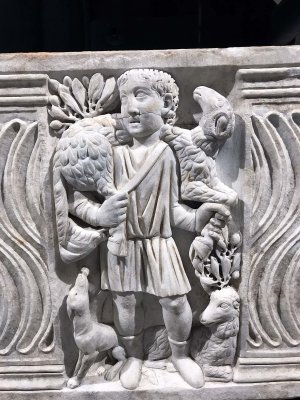 Detail of a Sarcophagus with the Good Shepherd, first half 3rd century AD, from the Via dei Salentini - 3182