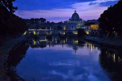 Basilica di San Pietro and Tiber River at dusk, view from Ponte Umberto I - 1701