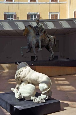 Lion attacking a horse (IV century BC) and Equestrian Statue of Marcus Aurelius - 1839