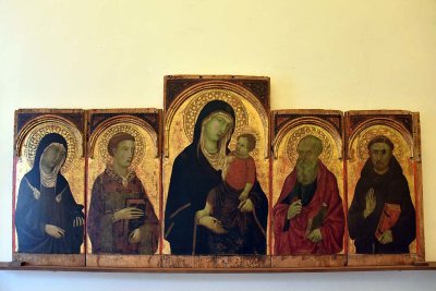 Madonna col Bambino e i Santi Chiara, Stefano, Giovanni Evangelisto, Francesco (14th c.) - Ugolino di Nerio - 3014