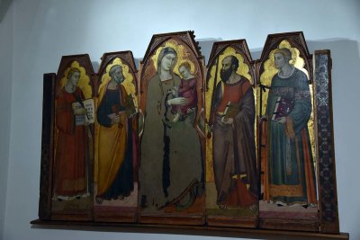 Madonna in trono col Bambino e i S. Vincenzo, Pietro, Paolo, Lorenzo (14th c.) - Luca di Tommč - 3064