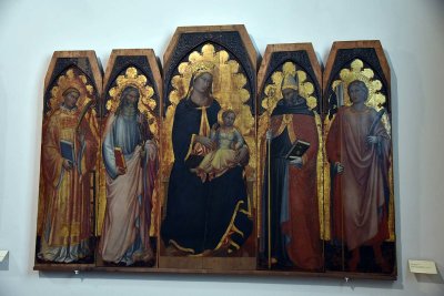 Madonna in trono col Bambino e Santi Lorenzo, Barnaba (?), Agostino e Ansano (14-15th c.) - Martino di Bartolomeo - 3193