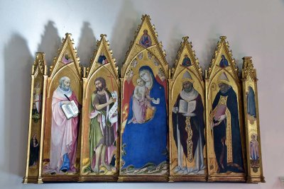 Madonna in trono col Bambino, Angeli, S. Girolamo, G. Battista, Gregorio e Agostino (15th c.) - Sano di Pietro - 3376