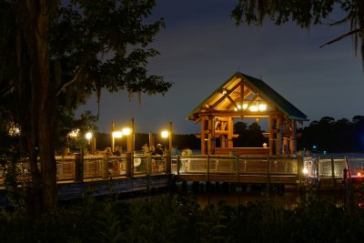 Wilderness Lodge docks at night