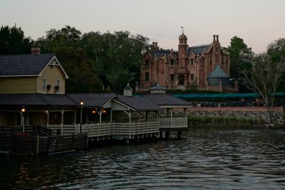 Aunt Polly's and Haunted Mansion at dusk