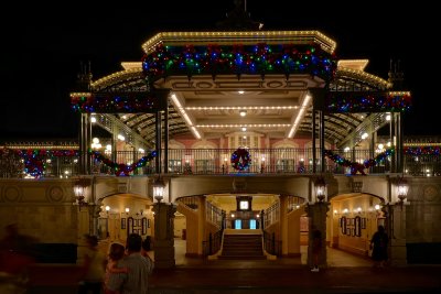 Main Street station from the back at night