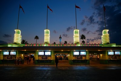 Hollywood Studios entrance gates after sunset