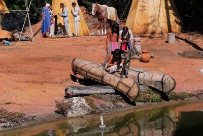 Indian village scene on the Rivers of America