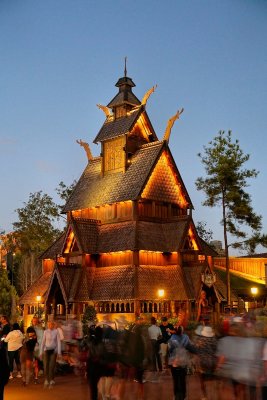 Norway's stave church at dusk