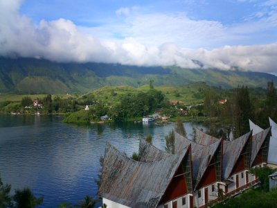 Batak houses on Lake Toba, Sumatra