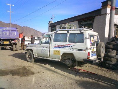 Fixing the land cruiser on the way back to Nepal. We spent nearly as much time broke down as actually moving!