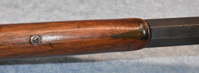 Forearm Detail - Note:  Early style sculpted forend tip with horn wedge inlay