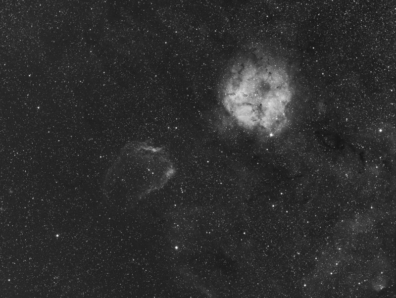 IC 1396 Garnet Star Nebula and Sh2-129 The Flying Bat Nebula wide field