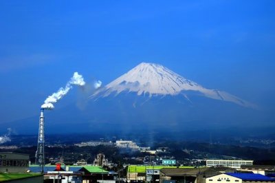 Fuji San From Shinkansen: Polution Smoke and Snow...