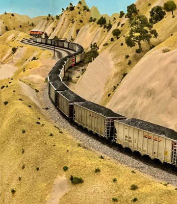 Going away shot of all that coal, custom numbered and weathered Walthers & Exactrail RD hoppers.