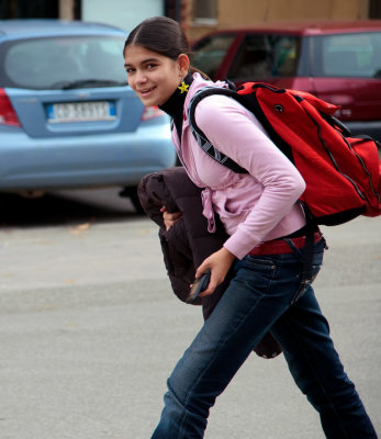 Schoolgirl in a hurry