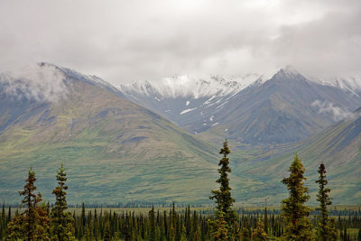 Termination dust on the mountains between Denali and Talkeetna