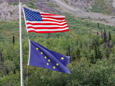 The Stars & Stripes and Alaska State flag