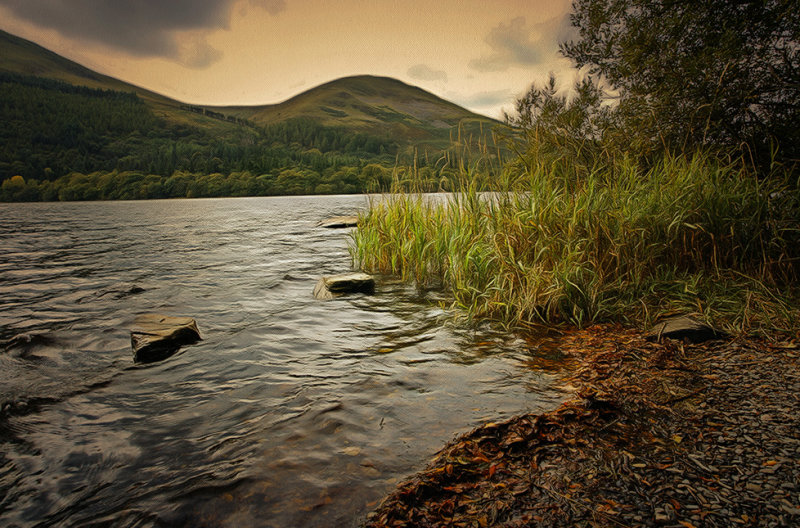 A lakeside view in the Lake District National Park, Buttermere, Cumbria, UK