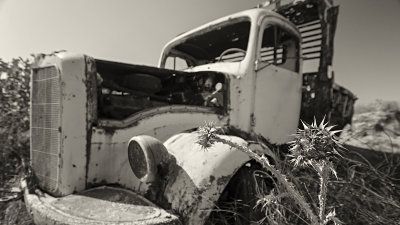Old lorry in field in  mono, Kos, Greece