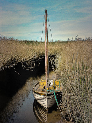 Boat in Marshes, Cley windmill.jpg