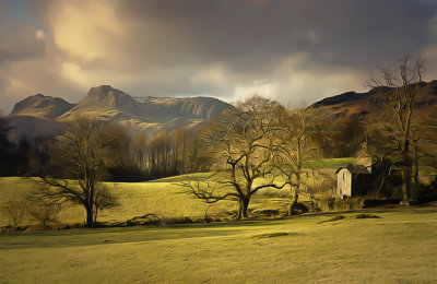 Distant view of the Langdales, Lake district National Park, cumb
