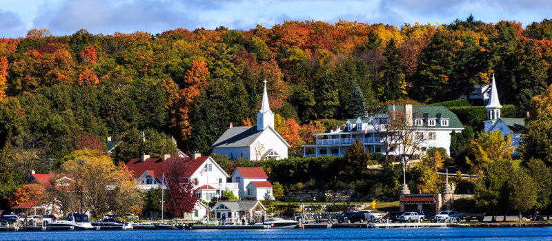 White Church Steeples in the Fall Trees