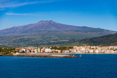 Mount Etna from the bay at Naxos, Sicily