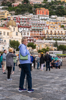 Katy waits for the ferry in Positano