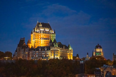 Chateau Frontenac.  Arriving in Quebec City at night