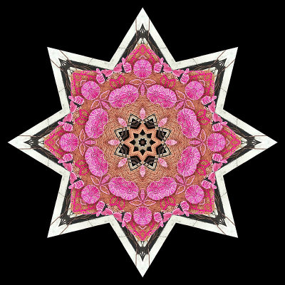 Kaleidoscope created with a picture of a hand-made handbag decorated with textile artwork