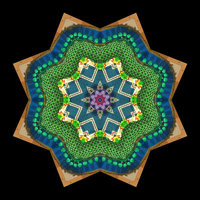 Kaleidoscope created with a picture of a hand-made handbag decorated with textile artwork