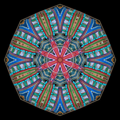 Kaleidoscope created with a picture of a hand-made handbag decorated with textile artwork