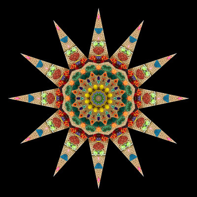 Kaleidoscope created with a picture of a hand-made handbag decorated with textile artwork