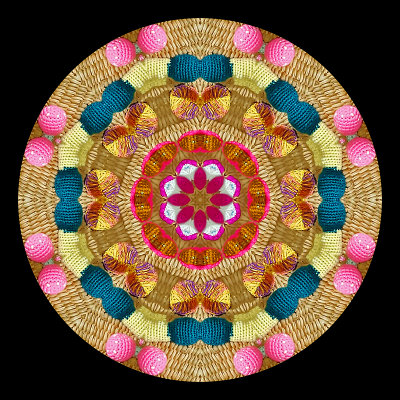 Kaleidoscope created with a picture of a hand-made handbag decorated with textile artwork