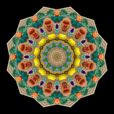 Kaleidoscope created with a picture of a hand-made handbag decorated with textile artwork