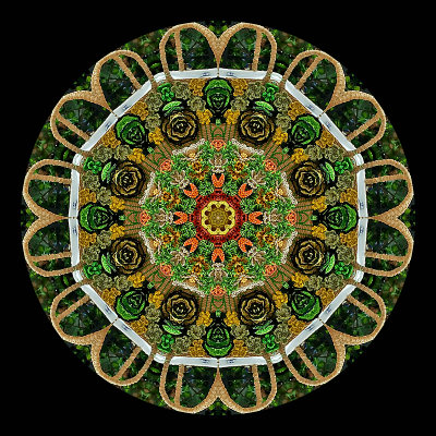 Kaleidoscope created with a picture of a hand-made handbag decorated with textile artwork