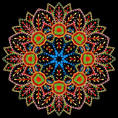 Kaleidoscope created with a picture of embroidery done by rural farm women