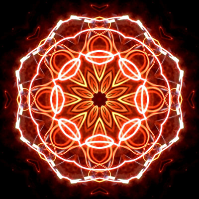 Kaleidoscope created with the glowing filamant of a historical carbon filamant light bulb