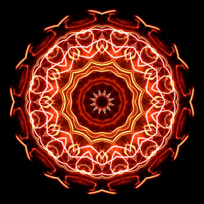 Kaleidoscope created with the glowing filamant of a historical carbon filamant light bulb