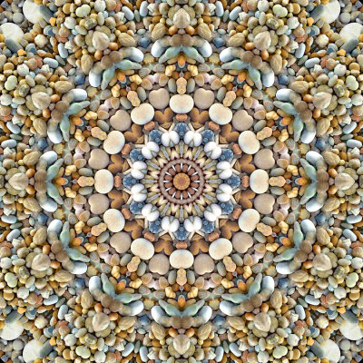Kaleidoscope created with mid-size stones seen at the dry part of a riverbed