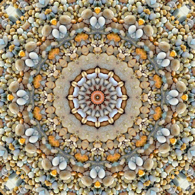 Kaleidoscope created with mid-size stones seen at the dry part of a riverbed