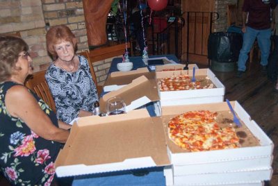 _Janey, Debbie VerSteeg at Pizza table
