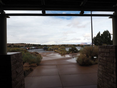 View from the Visitor Center for Needles District of Canyonlands on a rainy morning