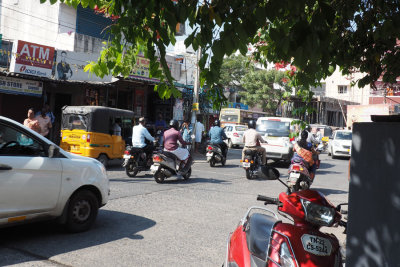 Road scene in front of our house in Chennai